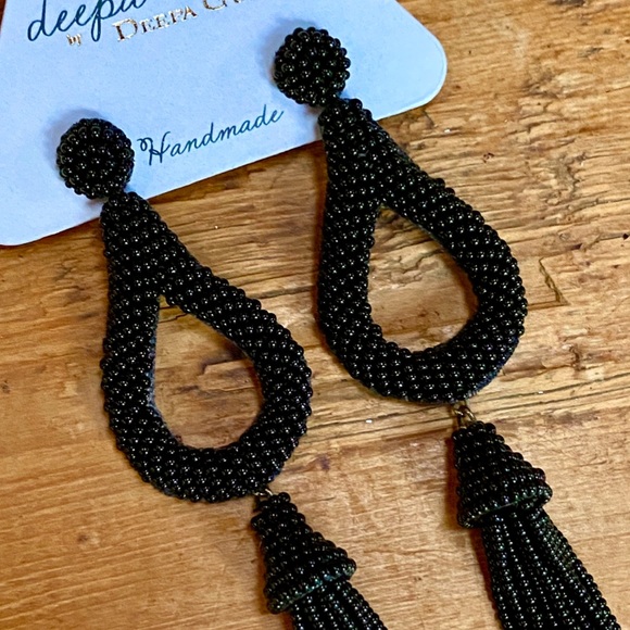 NWT Anthropologie Deepa Beaded Black Hoop Chandeliers - Picture 13 of 16